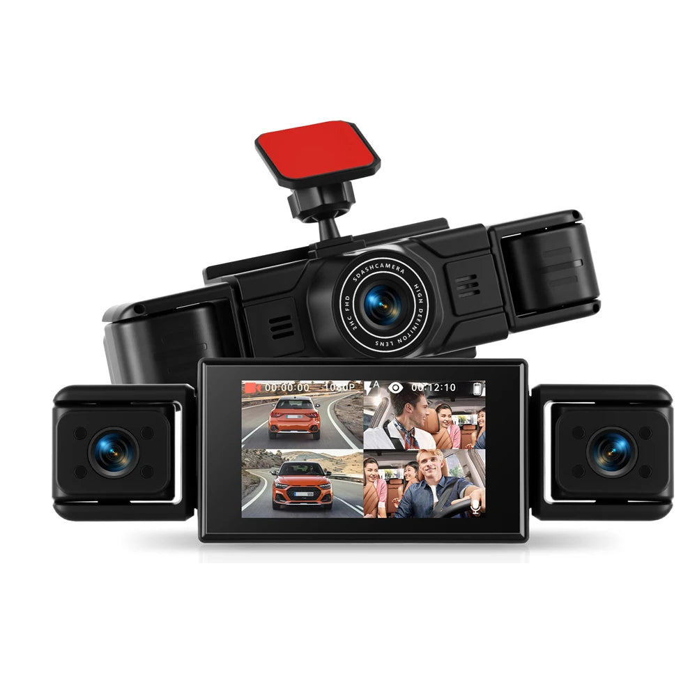 Podofo Dashcam for Cars 4 Channel Black Box WiFi Driving Camera 1080P Car Dash Cam with Four High-Definition Cameras, Including 480P Left Interior, Right Interior, and Rear Cameras  Loop Recording, 360 Degree Protection Car D