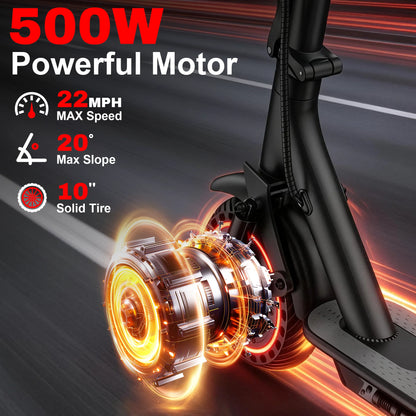 10'' Honeycomb Solid Tire Electric Scooter,500W Powerful Motor,22 MPH Max Speed, 30Miles Range,Foldable E-scooter with Premium Shock Absorption & Dual Braking System, Smart APP Control