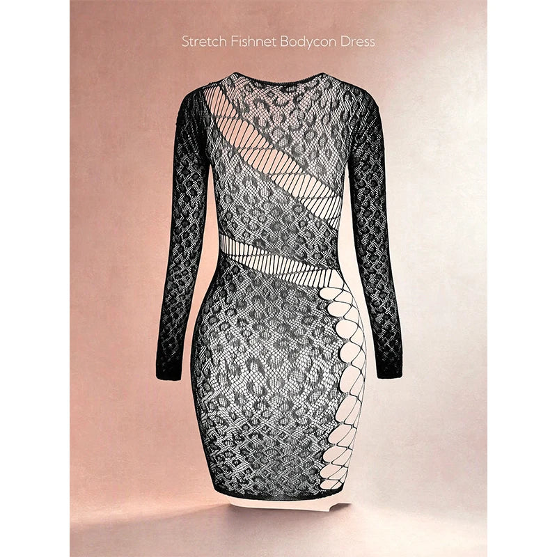 Hollow Out Fishnet Beach Cover Up Bodycon Dress, Sheer Mesh Festival Swimwear for Women Summer