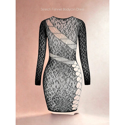 Hollow Out Fishnet Beach Cover Up Bodycon Dress, Sheer Mesh Festival Swimwear for Women Summer