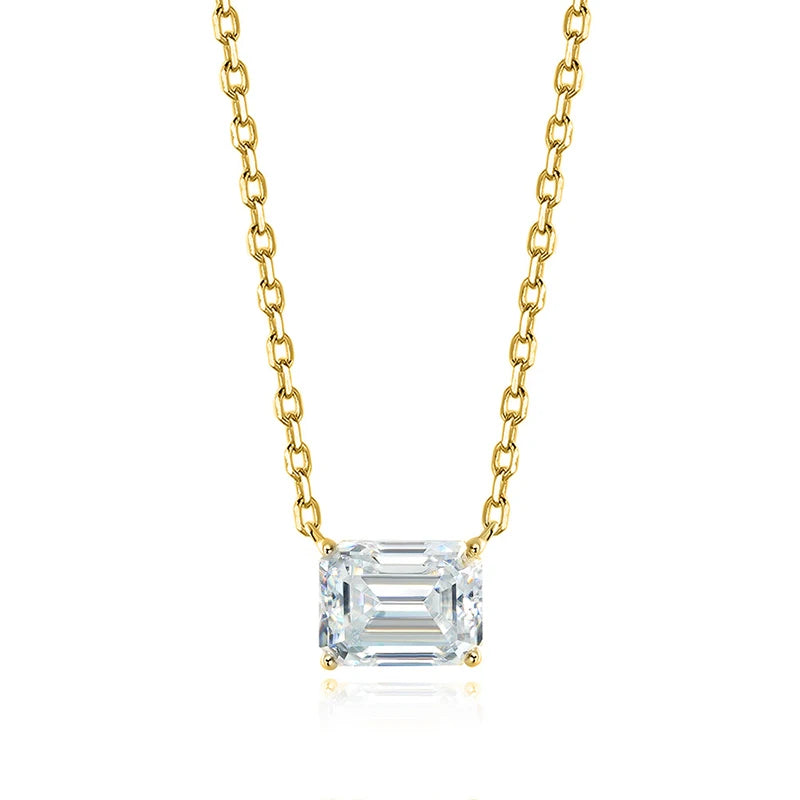 Smyoue 1-3CT Solitaire Moissanite Necklace for Women Emerald Cut Lab Diamond Wedding Female Necklace 925 Sterling Silver Jewelry
