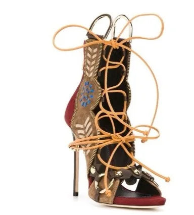 Thin High Heel Peep Toe Design Fluffy Sandals Women Fashion Strap Ankle Feather Sandals Zip Summer Show New Shoes Embroidery