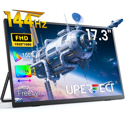 UPERFECT 17.3" 144Hz 1080P FHD Portable Gaming Monitor USB-C HDMI Computer Display HDR IPS Laptop Screen Extender with Kickstand