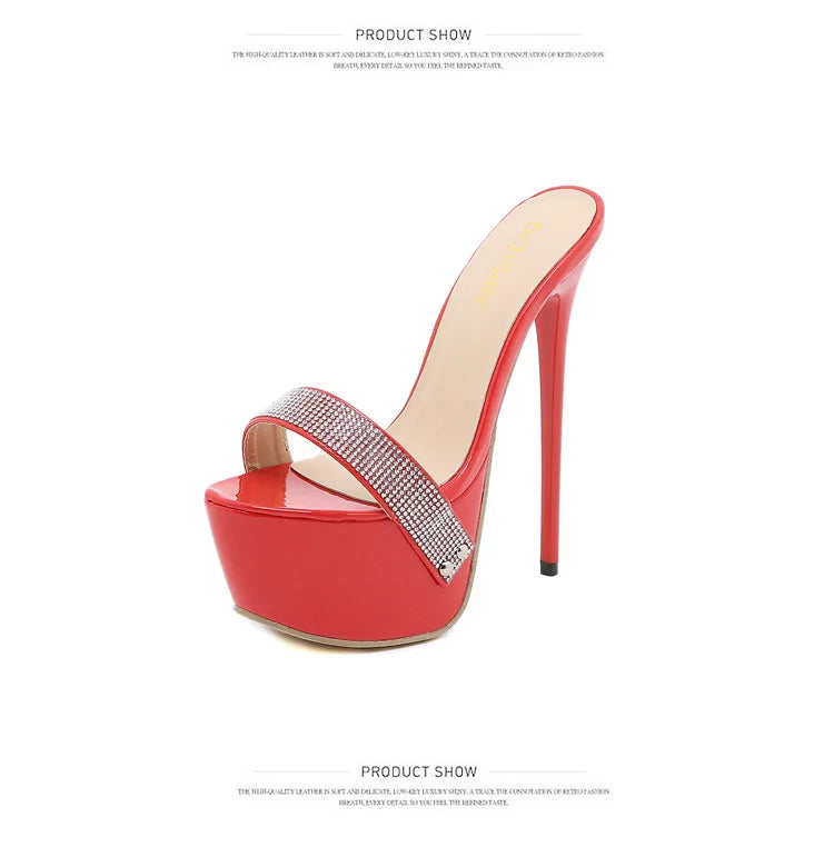 Maogu Slides Women Summer Footwear New 2023 Platform Shoes Luxury Slippers Strippers Rhinestone Sexy High Heel Sandals 16cm 42
