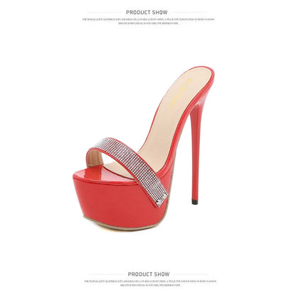 Maogu Slides Women Summer Footwear New 2023 Platform Shoes Luxury Slippers Strippers Rhinestone Sexy High Heel Sandals 16cm 42