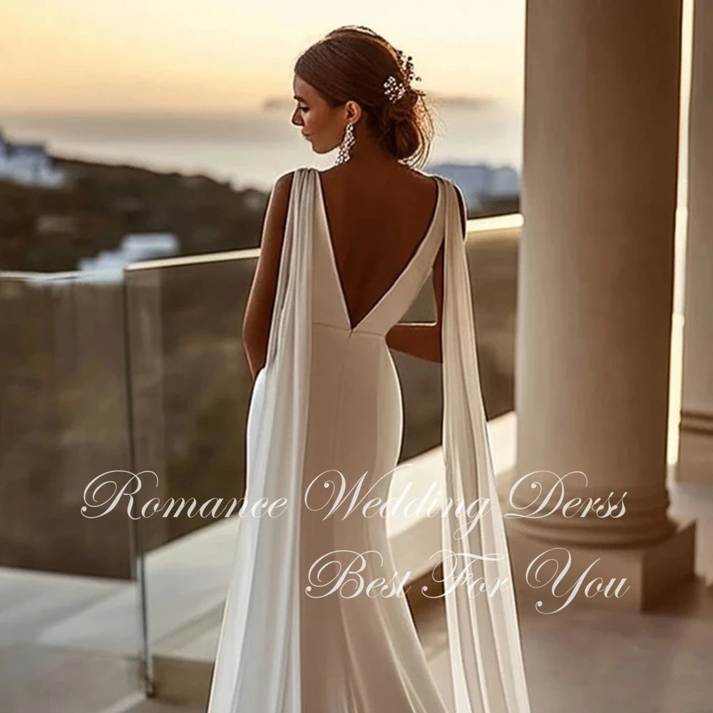 Sexy Pleat Spaghetti Straps Mermaid Wedding Dress 2026 Sleeveless Open Back Deep V-Neck Bridal Gown Vestidos De Novia Customized