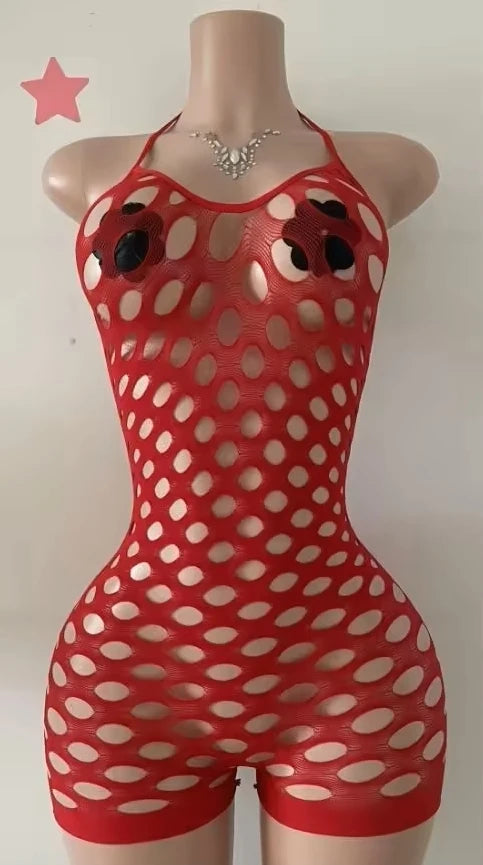 FAGADOER Sexy Hollow-out Rhinestone Patchwork Bodycon Rompers Woman Halter Sleeveless Backless Jumpsuits Female Party Clubwear