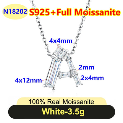 PureNew 26 Letter A-Z 4x12mm Moissanite Necklace For Women S925 Silver D Color 18k Plated Sparking Women's Moissanite Chain