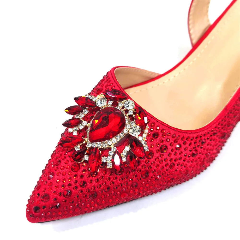 Purple 2024 Italian Design Girly Style Opend Toe Shoes And Bag Full Diamond Decoration with Appliques for Wedding Party