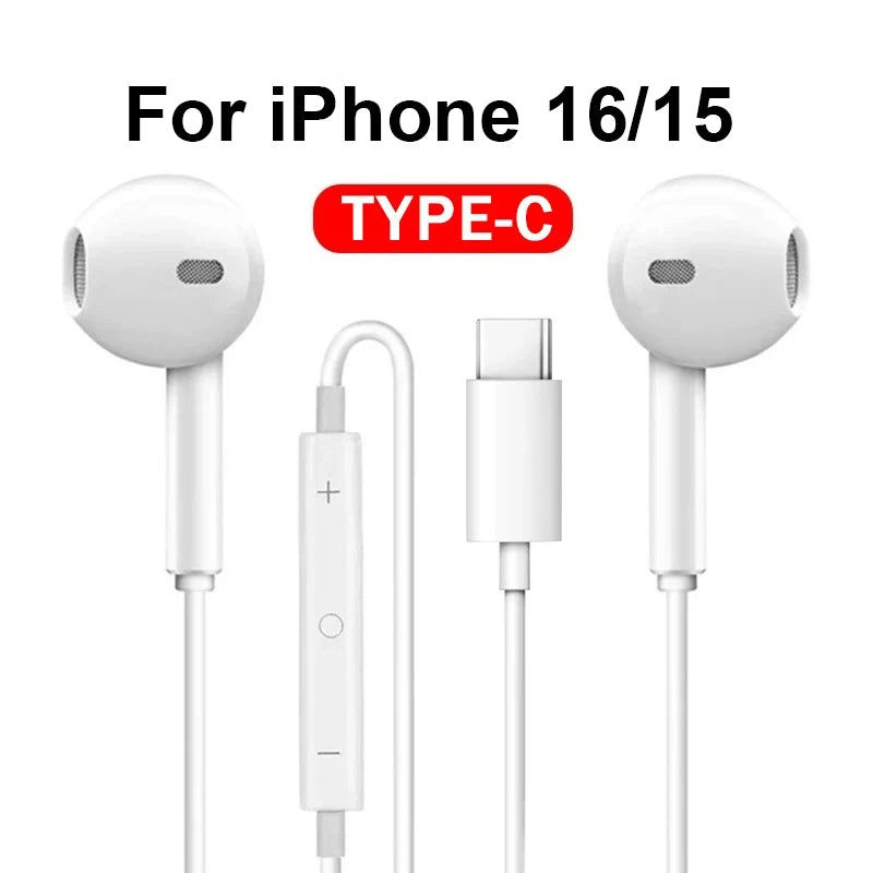 Original Headphones For Apple iPhone 16 15 14 13 11 12 Pro Max Plus In-ear Lightning USB C Wired Bluetooth Earphones Accessories