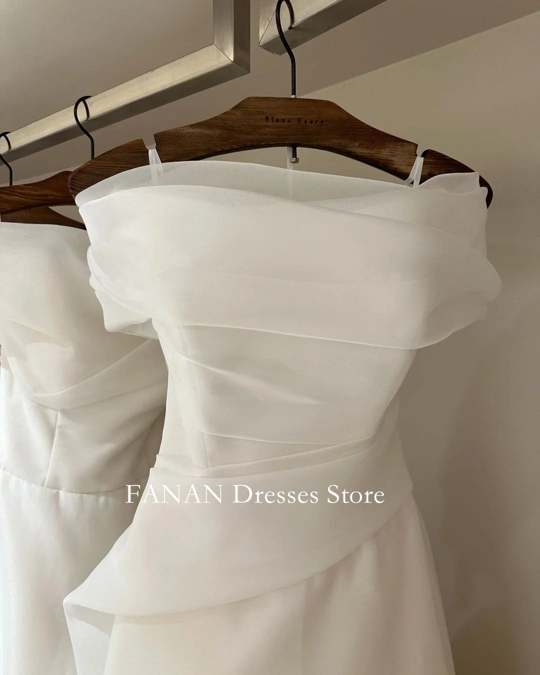 FANAN Korea Ivory Short Sleeves Elegant Organza Wedding Dresses 웨딩드레스  A-Line Off the Shoulder Customized  Bride Gowns Plus Size