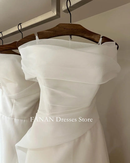 FANAN Korea Ivory Short Sleeves Elegant Organza Wedding Dresses 웨딩드레스  A-Line Off the Shoulder Customized  Bride Gowns Plus Size