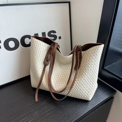Autumn and Winter Trendy Vintage Rhombic Woven Shoulder Bags Large Capacity Underarm Bag Daily Commuting Bag Casual Handbags