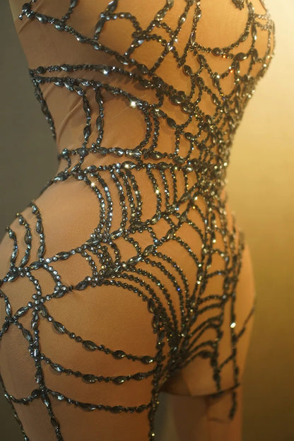 Sexy Full Diamond Long Sleeved Jumpsuit Ballroom Pole Dancer Performance Outfit Fashionable Club Suit Women's Photography