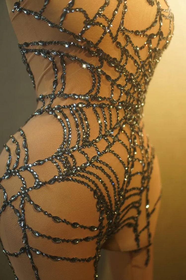 Sexy Full Diamond Long Sleeved Jumpsuit Ballroom Pole Dancer Performance Outfit Fashionable Club Suit Women's Photography