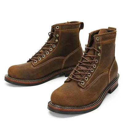 Hot Cowhide Men's Trekking Boot British Ankle Casual Sneakers Trekking Shoes Thick Soled High Top Motorcycle Boots