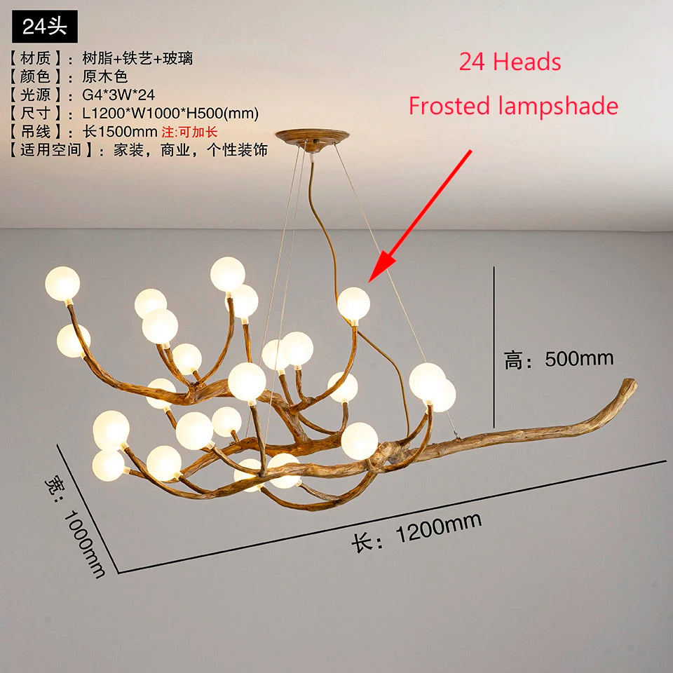 Retro Resin Tree Branch Chandeliers Frosted Glass Bubble LED Pendant Lamp for Living Dining Room Home Decor suspension luminaire