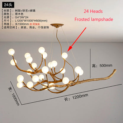 Retro Resin Tree Branch Chandeliers Frosted Glass Bubble LED Pendant Lamp for Living Dining Room Home Decor suspension luminaire