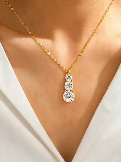 1.8CT Luxury Three Round Moissanite Diamond Necklace for Women 925 Sterling SilverEngagement Wedding Fine Jewelry