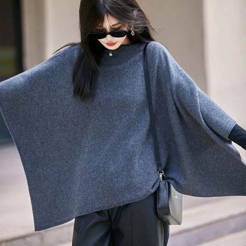 Autumn New 100% Merino Wool Shawl Pullover For Women Soft Solid Cashmere Knitwear Shawl Scarf Female Popular Sweater Grace Tops