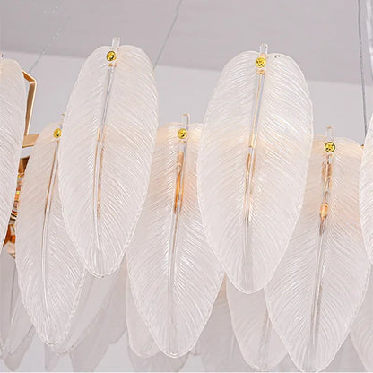 Luxury Villa Led Chandelier Feather Glass Gold Metal for Living Dining Table Room Bedroom Pendant Lights Home Decor Lustre Lamp