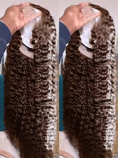 13X4 Chocolate Brown Lace Front Wigs Brazilian 13X6 Hd Lace Frontal Wig 100% Brown Curly Human Hair Pre Plucked Wigs For Women