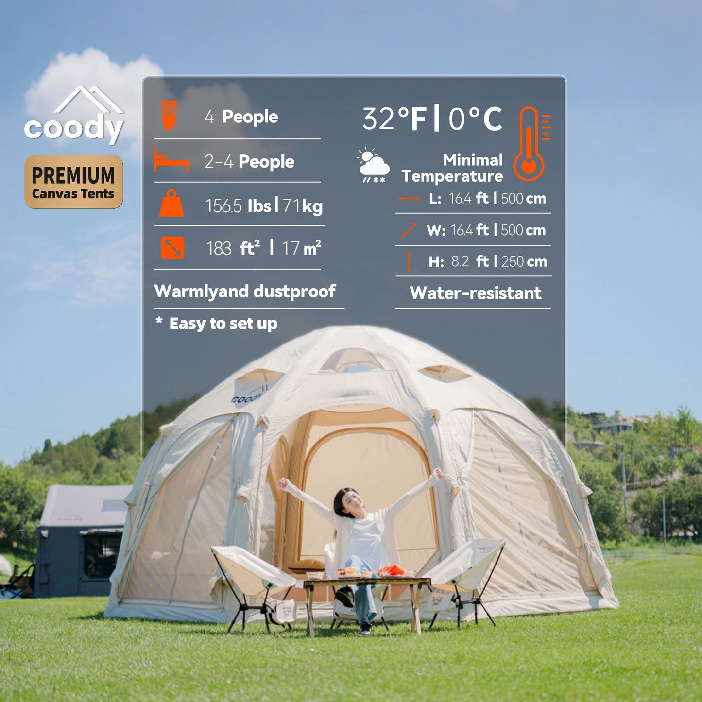 Classic Waterproof Geodesic Coody Dome Beige Inflatable Tent Family Outdoor Glamping Canopy Air House Tent