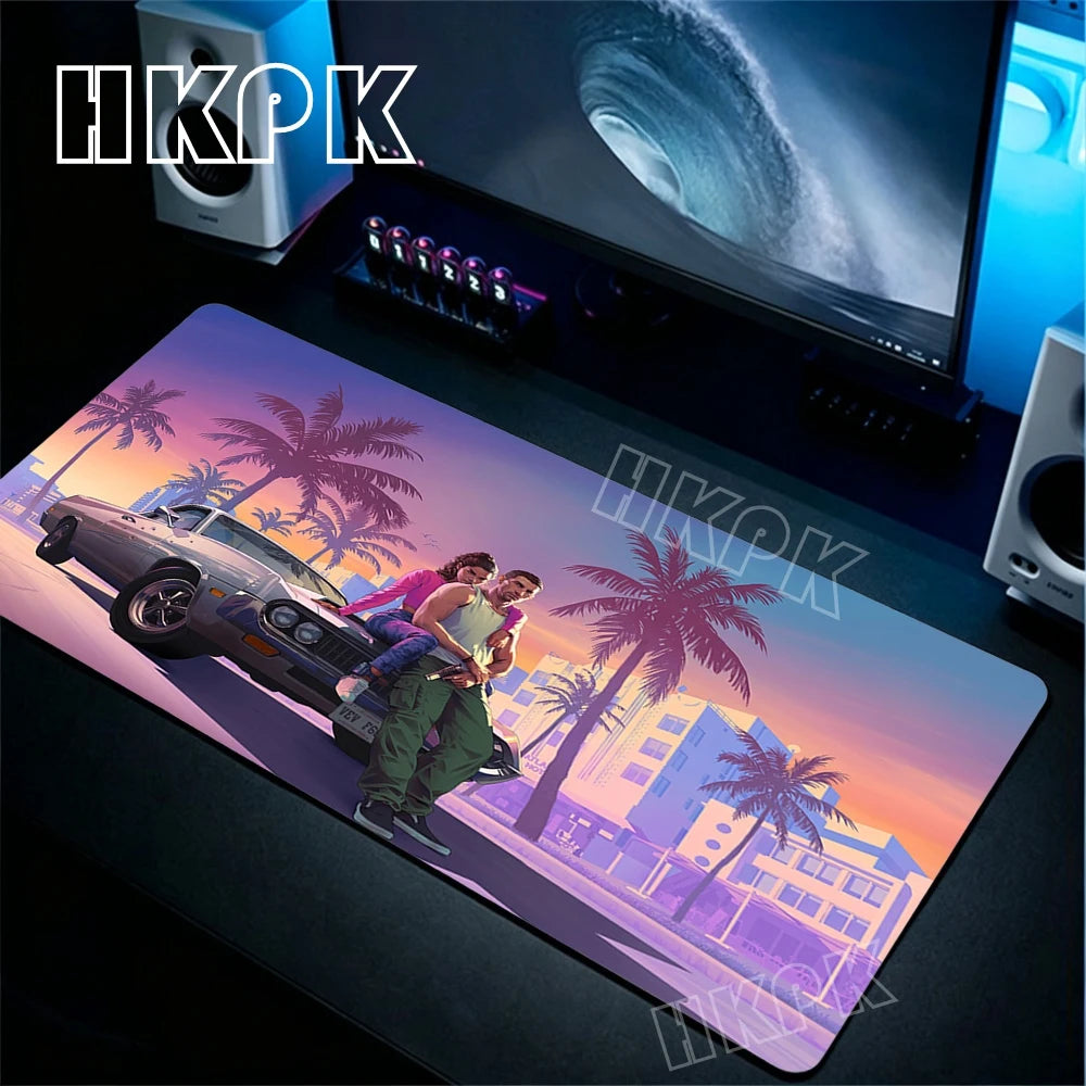 Large Gamer Desk Mat Office Table Pad Grand Theft Auto Deskpad Pad Computer Laptop Accessories Gaming Mousepad Anime Xxl 90x40cm