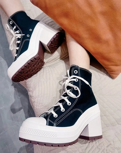 Women's High-heel Shoes Classic High Top Canvas Shoes Designer Platform Sneakers for Women Breathable Casual Shoes Zapatos Mujer