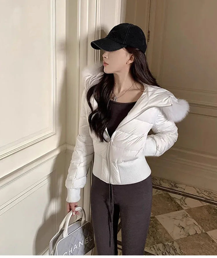 Fashion Parkas Women Short Parkas Winter Clothes Solid Fur Hooded Puffer Jacket Thicken Warm Female Cotton Padded Coat Outwear