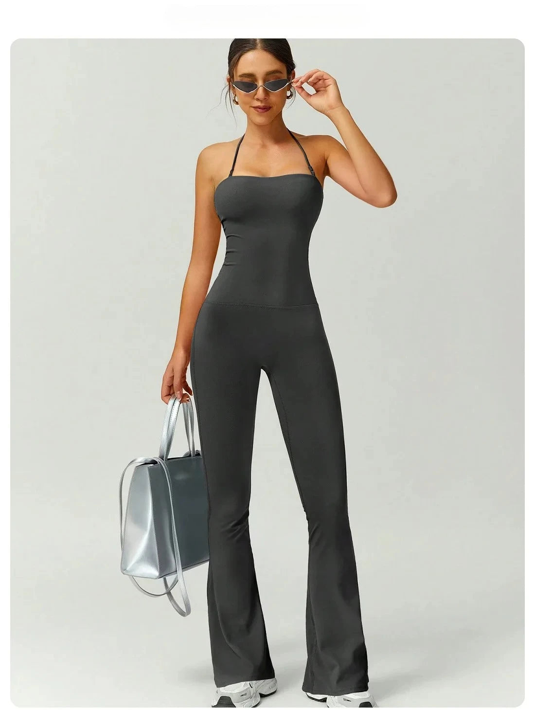 Female Sexy Backless Gym Jumpsuits Set Woman Training Yoga Flared Sportswear Woman Sports Clothes Fitness Elastic Training Suits