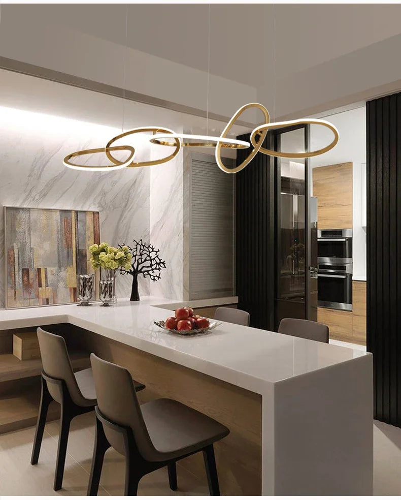 Modern Rose Gold LED Chandeliers Ligthing Nordic Lustre Home Decor Circle Rings Chandelier Hanging Pendant Lights Fixtures