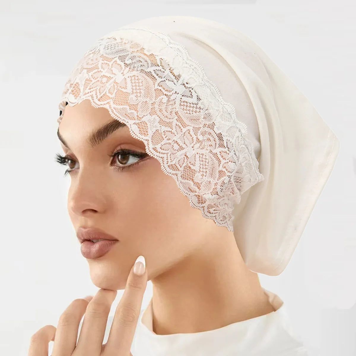 Malaysian Style Lace Hijab Cap, Breathable Undercap for Muslim Women, Elegant Headwear for Daily Prayer