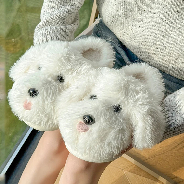 Fluffy Cartoon Women's Home Slippers Winter Cute Plush Luxury Designer Woman Shoes Flats Indoor Casual Fuzzy Fur Slides Elegant