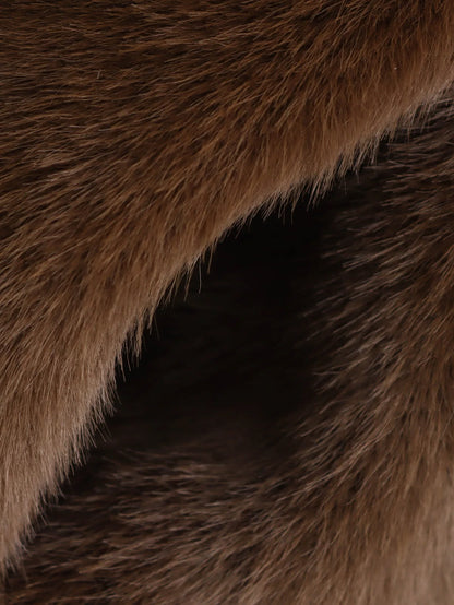 HH Women Casual Brown Short Faux Fur Coat Turn-Down Collar Long Sleeve Jacket 2025 Autumn Winter Loose High Street Outwear