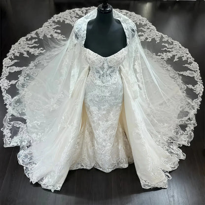 Customized Luxury Sweetheart Neckline 2 In 1 Wedding Dresses With Beadings Lace Appliques Detachable Train Bridal Gown