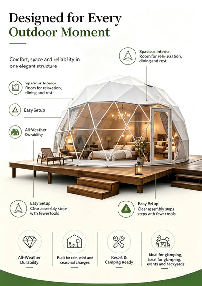 Geodesic Dome Tent Luxury Glamping Hotel Spherical Tent Waterproof UV‑Resistant Outdoor Resort Camping Accommodation