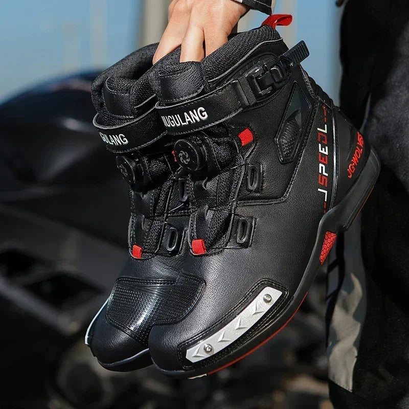 Men Leather Motos Breathable Anti Slip Wear-resistant Riders Boots Motorbike Racing Ankle Length Shoes 2024 New Motorcycle Boots