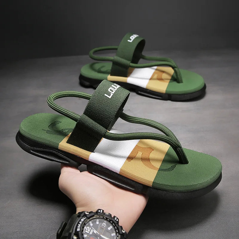 Kidmi New Men Sandals Summer Men Flat Sandals Outdoor Beach Flip-flops Fashion Home Flat Sandals Soft Non-slip Cloud Sandals