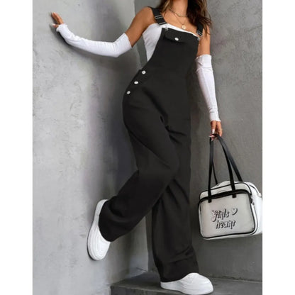 Women's Casual Bib Overalls Adjustable Shoulder Strap Pocket Wide Leg Jumpsuit Loose Straight Women Streetwear Suspender Pants