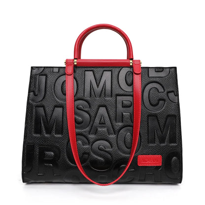 2026 New Large Capacity Contrast Letter Printed Women's Handbag High end Cowhide Mom's Bag