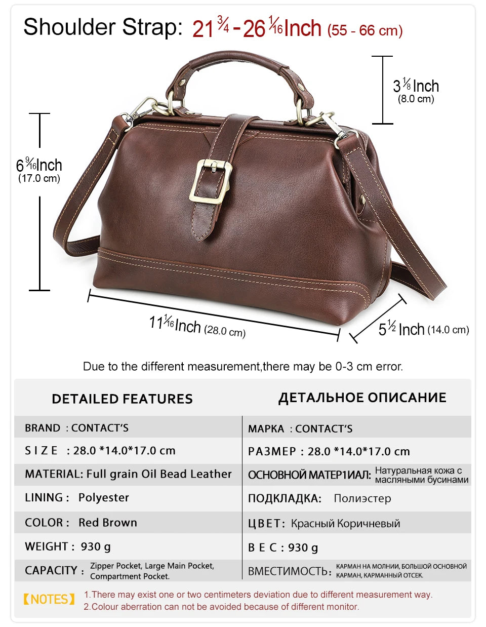 CONTACT'S Genuine Leather Sling Shoulder Bags for Women Luxury Designer Tote Bag Women‘s Bag Handbag Fashion Ladies’ Doctor Bag