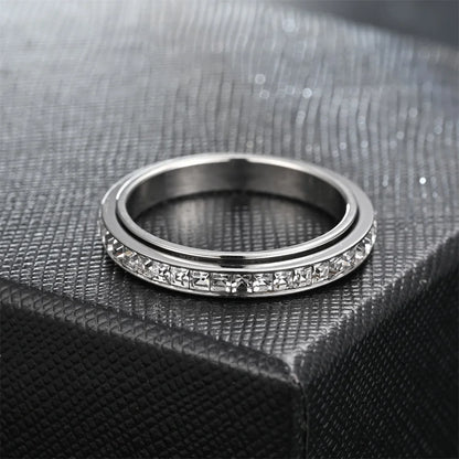 Fidget Anxiety Anti-stress Ring Women's 4mm Gold Silver Color Stainless Steel Crystal Rotatable Spinner Rings for Woman Jewelry