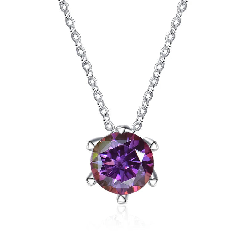 JoyceJelly 1CT VVS D Moissanite Necklace For Women Six Prong Simulated Diamond Pendant 925 Sterling Silver Wedding Fine Jewelry