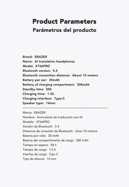ERAZER XT66PRO Bluetooth Earphones ASMR Headsets DIY APP AI Translator Earbuds Wireless Headphones 13 Hours Long Life Display
