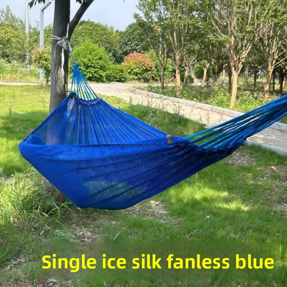 Single Person Ice Silk Mesh Hammock Anti-rollover Portable Outdoor Camping Hammock Breathable Net Swing Bed