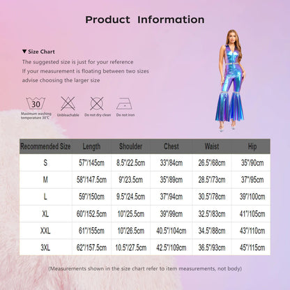 Adult Womens 70s Disco Rompers Lapel V Neck Sleeveless Front Zipper Sequins Bell Bottom Long Pants Jumpsuit Retro Jazz Dancewear
