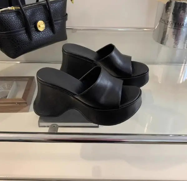 Summer Women's Slippers Fashion Platform Sandals Luxury Leather Casual Slippers High-heele Slippers for Women Open Toe Sandalias