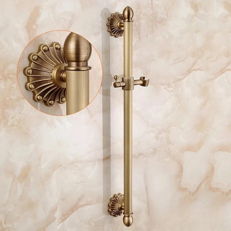 Antique Brass Bathtub Shower Faucets Set Wall Mounted Bath Shower Set Swivel Tub Spout Bath Shower Dual Control Carved Mixer Tap
