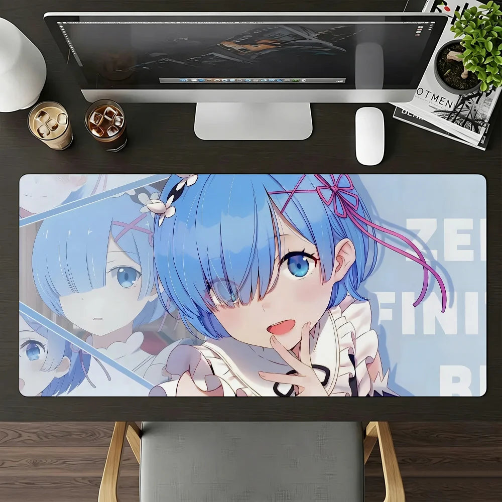 Anime R-Re Zero Rem Mouse Pad Large Non-Slip Waterproof Mat Stitched Edge Keyboard Pad for Gaming Daily Office